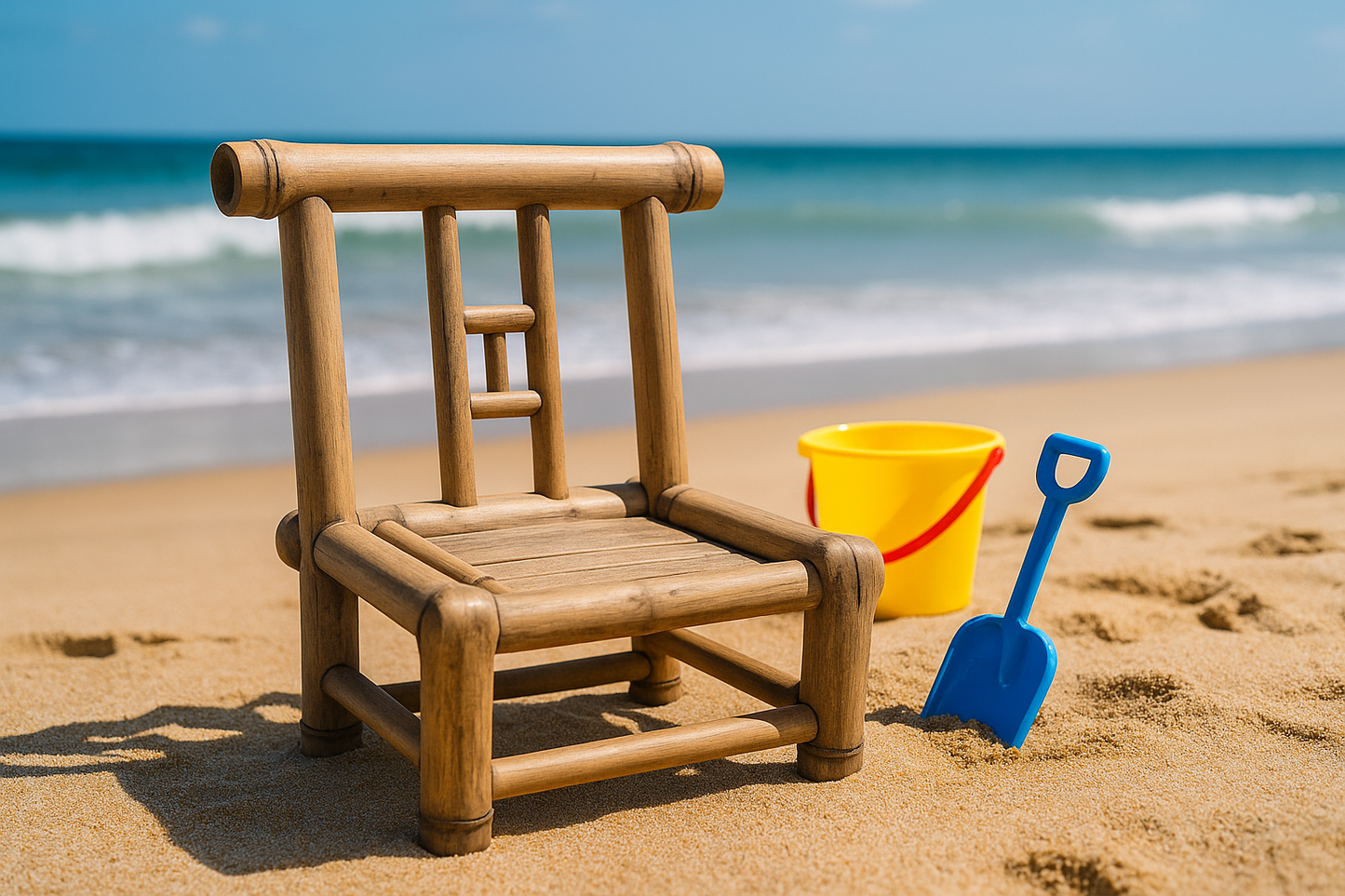 Small bamboo chair outdoors near the beach
